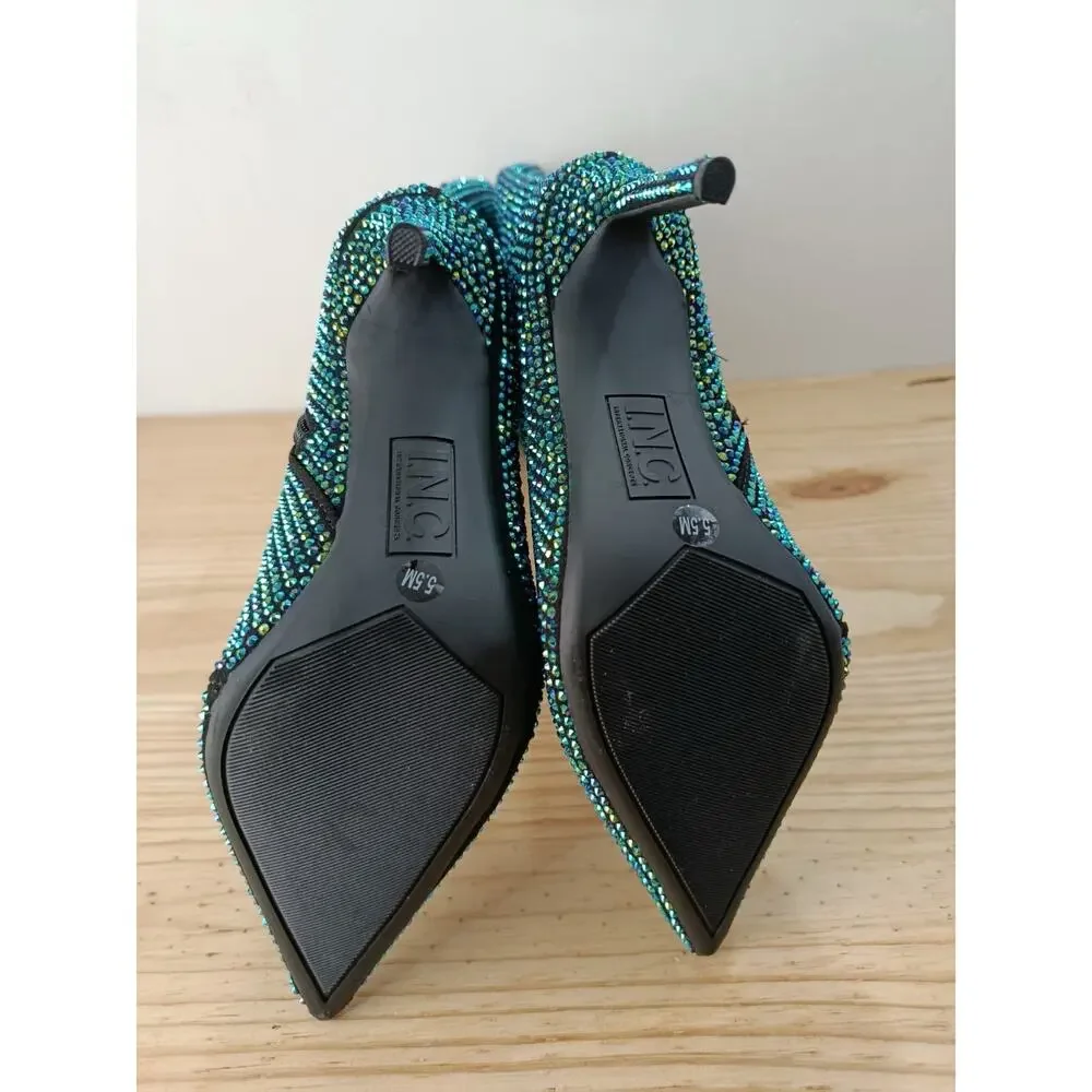 INC International Concepts Havannah2f Rhinestone Boots Blue AB Size 5.5M NEW